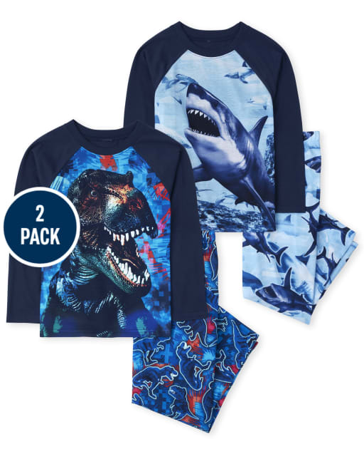 Boys Dino Shark Pajamas 2-Pack