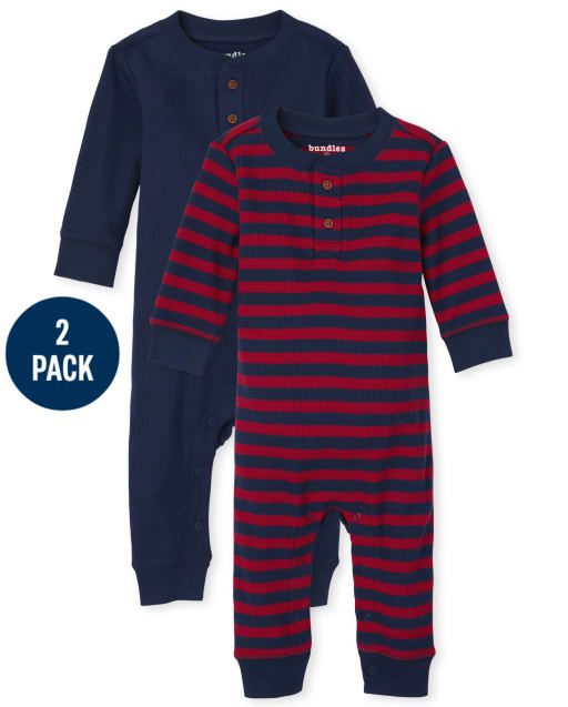 Pack de 2 mamelucos térmicos a rayas para bebé niño