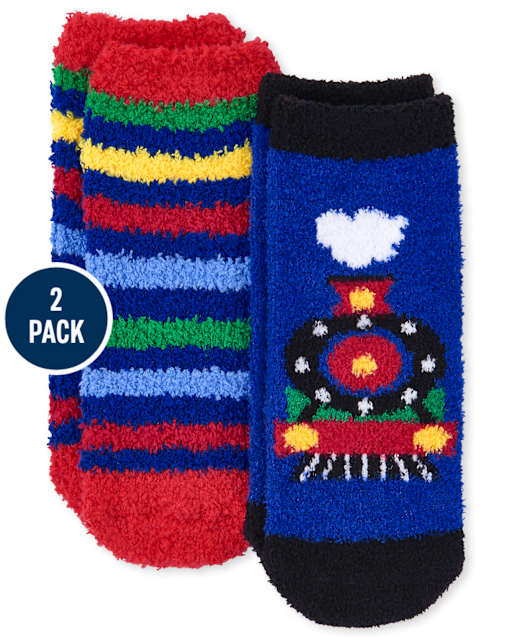 Toddler Boys Train Cozy Socks 2-Pack
