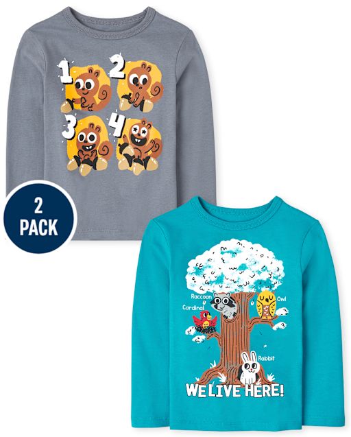 Lot de 2 t-shirts graphiques éducatifs pour tout-petits garçons