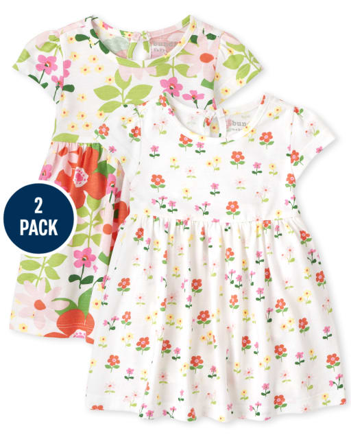 Baby Girls Floral Bodysuit Dress 2-Pack