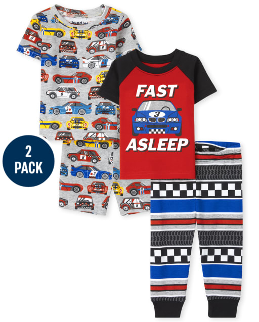 Baby And Toddler Boys Fast Asleep Racecar Snug Fit Cotton Pajamas 2-Pack
