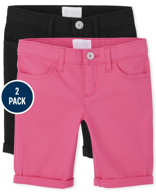 Girls Roll Cuff Twill Skimmer Shorts 2-Pack