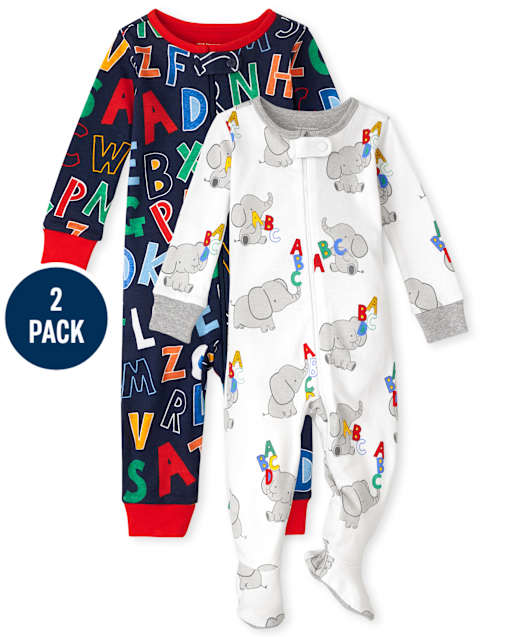 Baby And Toddler Alphabet Elephant Snug Fit Cotton One Piece Pajamas 2-Pack