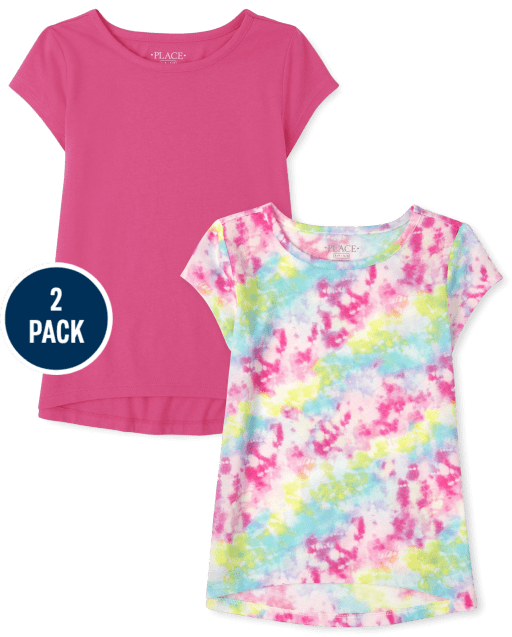 Pack de 2 camisetas básicas con capas estampadas para niñas