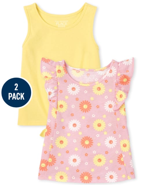 Pack de 2 camisetas sin mangas con lazo en la parte delantera para niñas pequeñas