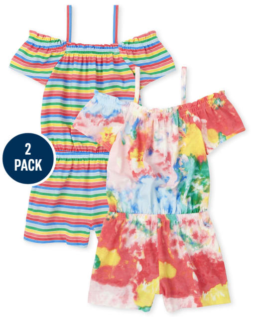 Toddler Girls Print Off Shoulder Romper 2-Pack