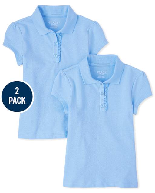Polo de piqué con volantes de uniforme para niñas, paquete de 2