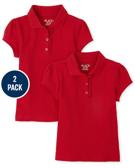 Girls Uniform Ruffle Pique Polo 2-Pack - Plus