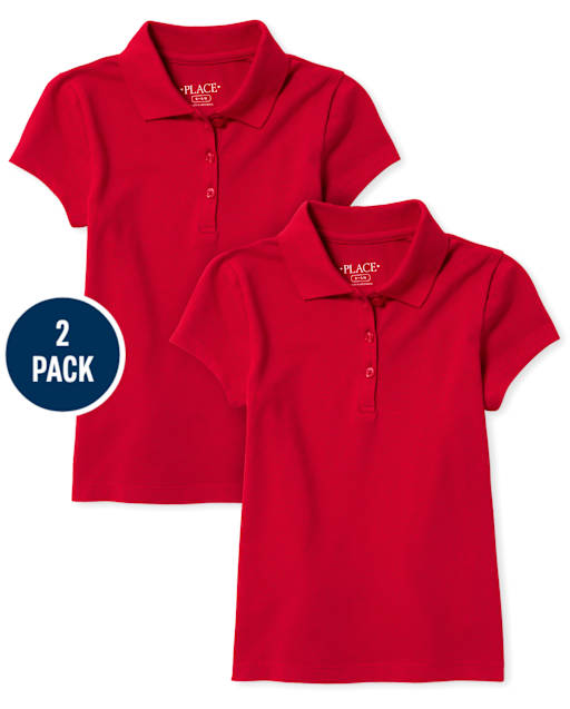Girls Uniform Ruffle Pique Polo 2-Pack - Plus