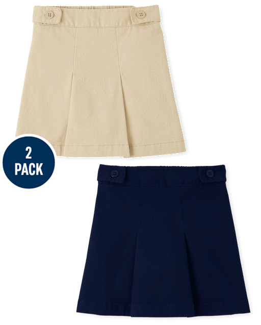 Girls Uniform Wrinkle Resistant Stretch Button Skort 2-Pack