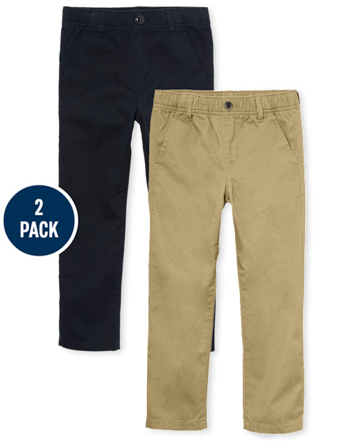 Boys Uniform Stretch Pull On Straight Chino Pants 2-Pack