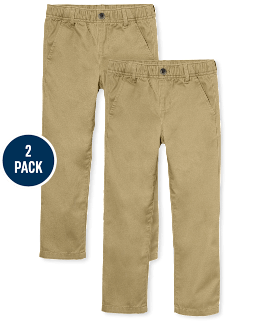 Boys Uniform Stretch Pull On Relaxed Chino Pants 2-Pack