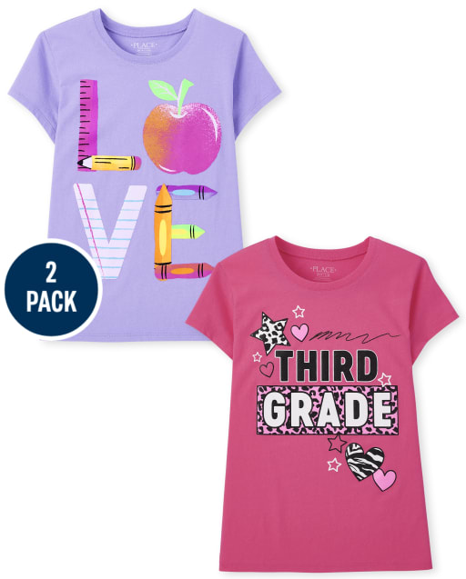 Paquete de 2 camisetas con estampado Love de tercer grado para niñas