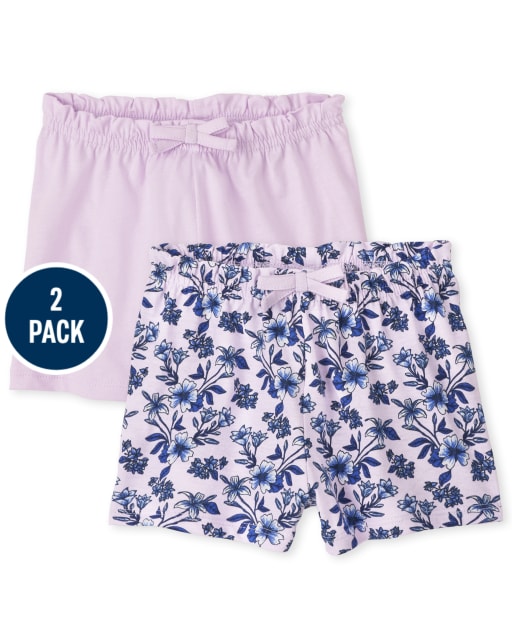 Baby Girls Floral Paperbag Waist Shorts 2-Pack