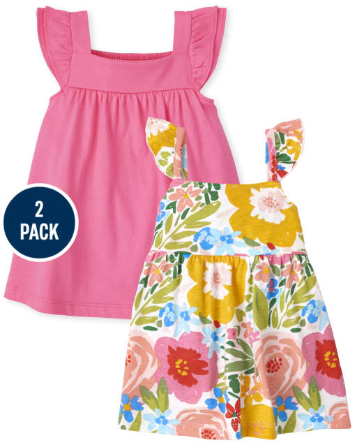 Baby Girls Buffalo Floral Bodysuit Dress 2-Pack