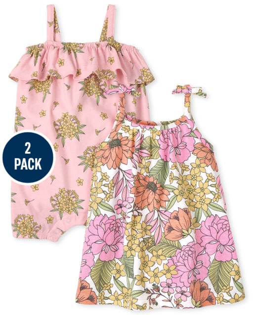 Baby Girls Floral Bodysuit Dress 2-Pack