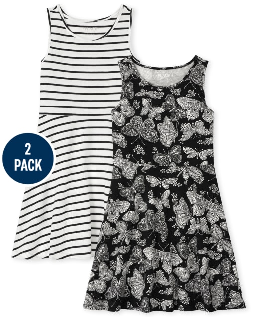 Paquete de 2 vestidos diarios con mariposas para niñas