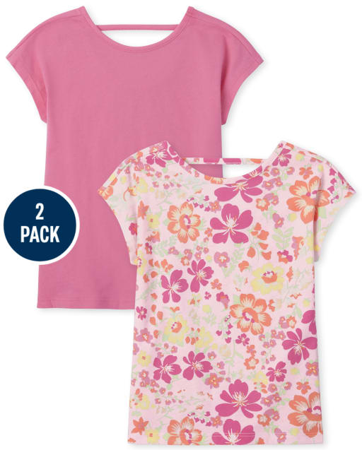 Girls Floral Cut Out Top 2-Pack