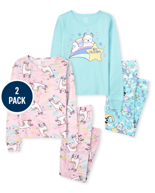 Girls Sheep Llama Snug Fit Cotton Pajamas 2-Pack