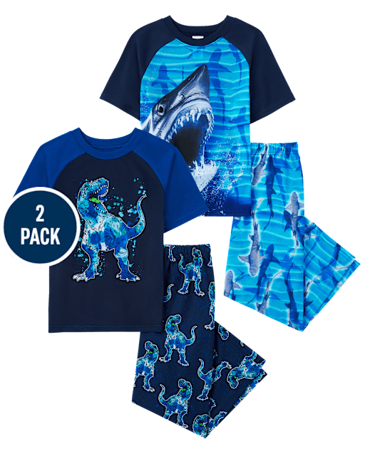 Boys Dino Shark Pajamas 2-Pack