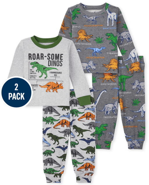 Baby And Toddler Boys Dino Snug Fit Cotton Pajamas 2-Pack