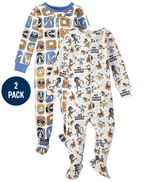 Pijama unisex de una pieza de algodón con ajuste cómodo para bebés y niños pequeños, paquete de 2