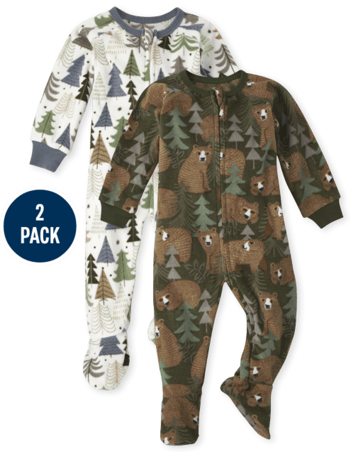 Pijama de una pieza de forro polar para bebés y niños pequeños Bear Forest, paquete de 2