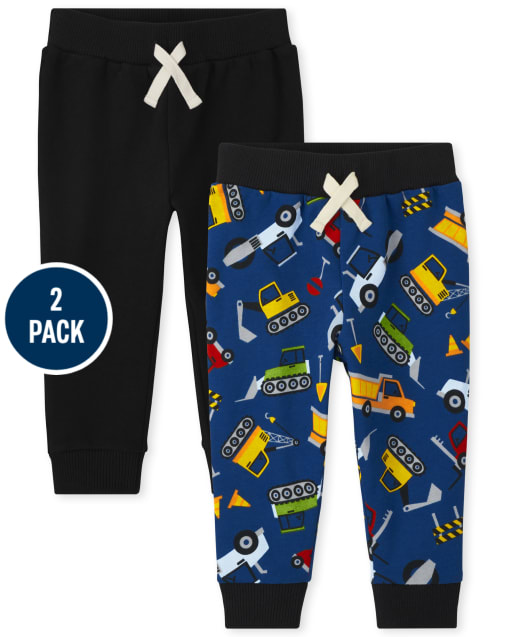 Baby And Toddler Boys Construction Fleece Jogger Pants 2-Pack
