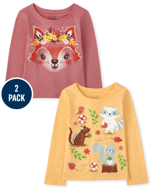Paquete de 2 camisetas con estampado de animales para niñas pequeñas