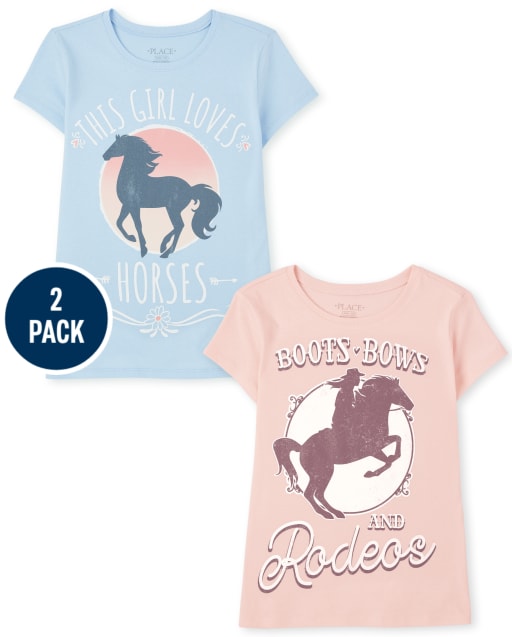 Paquete de 2 camisetas con estampado de caballos para niñas