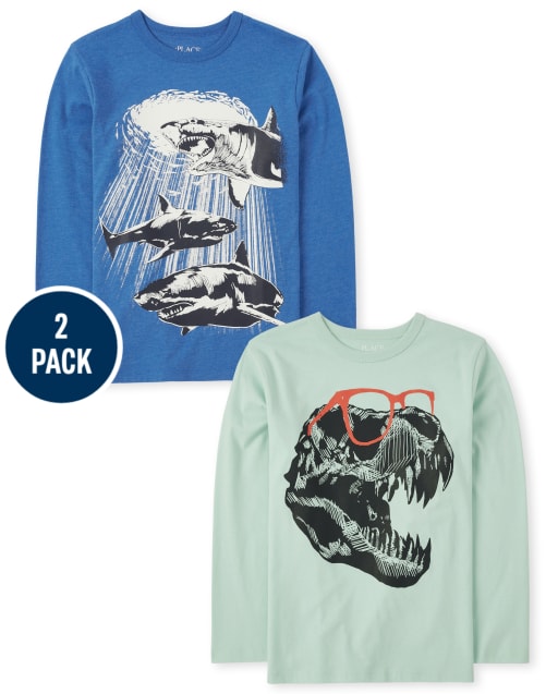 Paquete de 2 camisetas con gráfico de dinosaurio Dino para niños