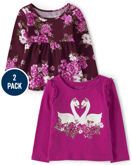 Paquete de 2 tops florales para niñas pequeñas