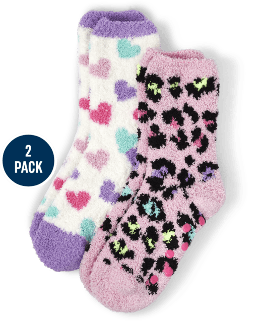 Lot de 2 paires de chaussettes douillettes léopard pour fille