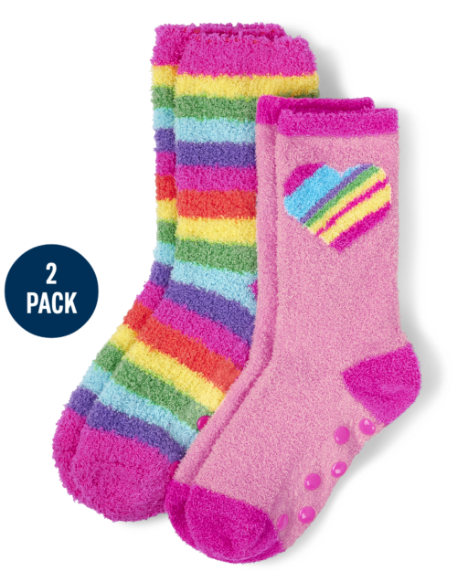 Girls Rainbow Heart Cozy Socks 2-Pack