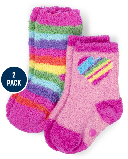 Toddler Girls Rainbow Heart Cozy Socks 2-Pack