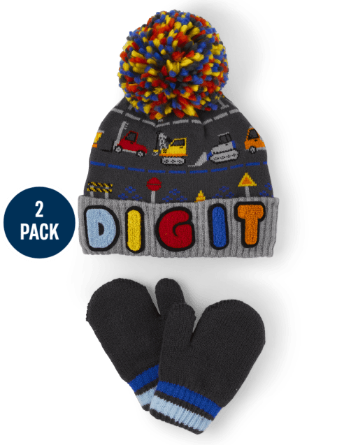 Toddler Boys Construction Pom Pom Hat