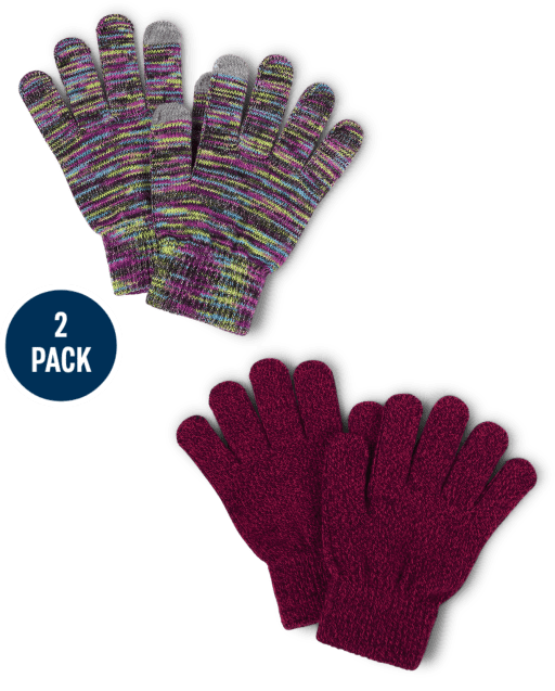Girls Space Dye Texting Gloves 2-Pack