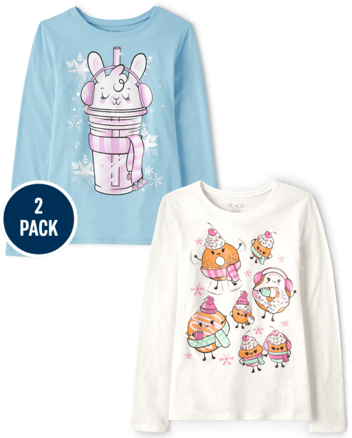 Pack de 2 camisetas con gráfico de invierno para niñas