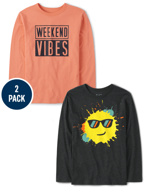 Boys Happy Face And Good Vibes Graphic Tee 2-Pack
