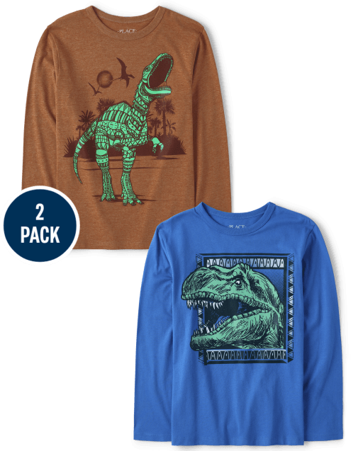 Paquete de 2 camisetas con gráfico de dinosaurio para niños