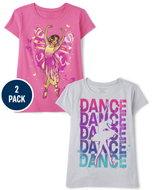 Girls Ballerina Fairy Graphic Tee 2-Pack