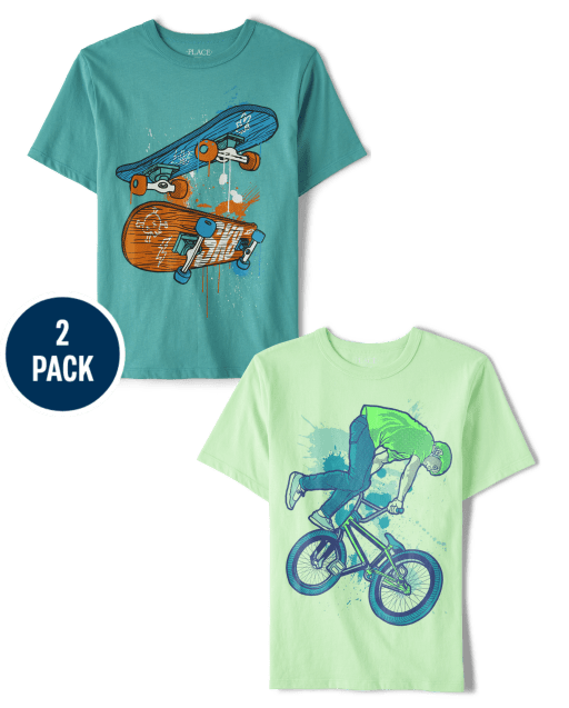 Pack de 2 camisetas con gráfico de monopatín para niños