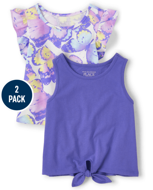 Toddler Girls Butterfly Tie Front Tank Top 2-Pack