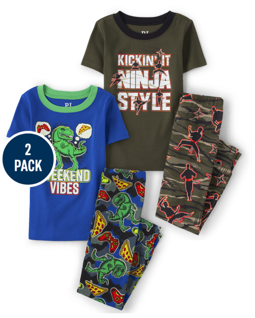 Pijama de algodón de ajuste ceñido Ninja Dino para niños, paquete de 2