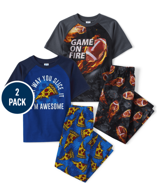 Pijama de fútbol de pizza para niño, paquete de 2