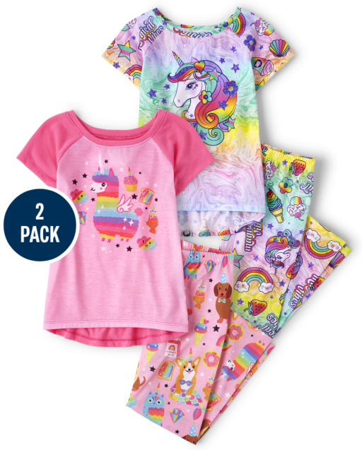 Girls Unicorn Llama Pajamas 2-Pack