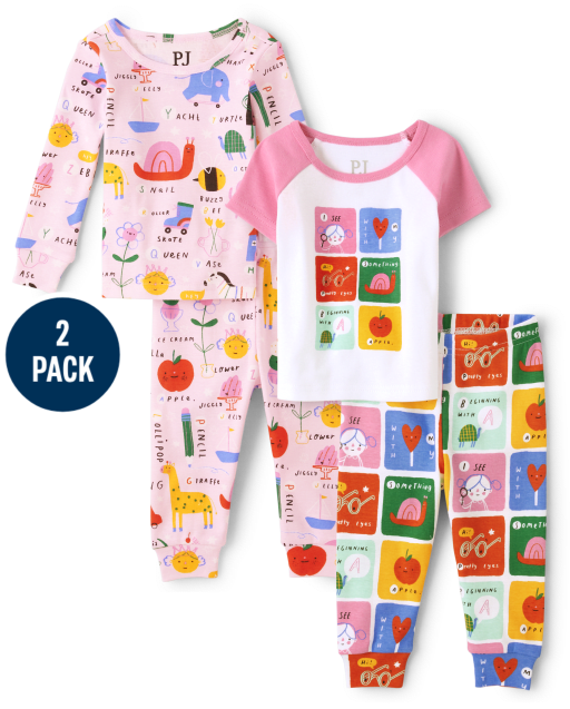 Pijama de algodón Icon Snug Fit para bebés y niñas pequeñas, paquete de 2