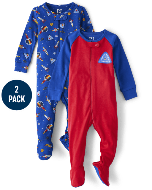 Baby And Toddler Boys Space Snug Fit Cotton One Piece Pajamas 2-Pack