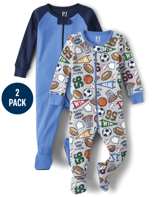 Baby And Toddler Boys Sports Snug Fit Cotton One Piece Pajamas 2-Pack